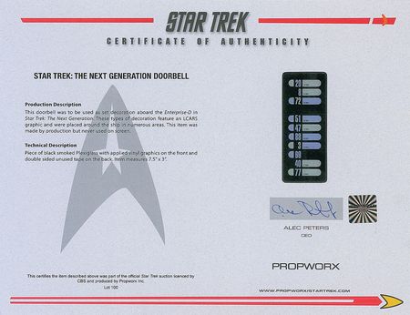 Lot #936 Star Trek: The Next Generation Prop Doorbell - Image 2