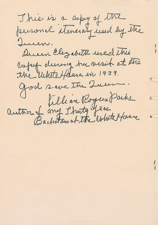 Lot #111  Elizabeth, The Queen Mother?s Personal Itinerary to Visit FDR - Image 6