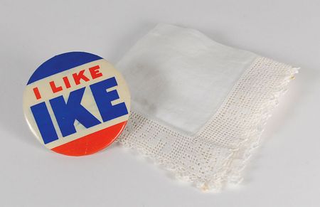 Lot #193 Dwight D. Eisenhower Inaugural Handkerchief and Button - Image 1