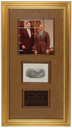 Lot #283 Ronald Reagan and George Bush Signed White House Vignette - Image 1