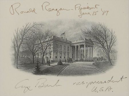 Lot #283 Ronald Reagan and George Bush Signed White House Vignette - Image 2