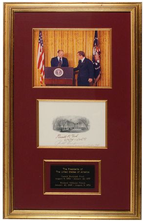 Lot #256 Richard Nixon and Gerald Ford Signed White House Vignette - Image 1