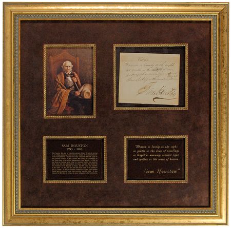 Lot #351 Sam Houston Autographed Quote Signed - Image 1
