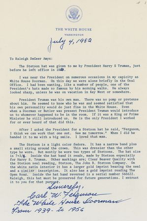 Lot #154 Harry S. Truman?s Stetson Hat - Image 10