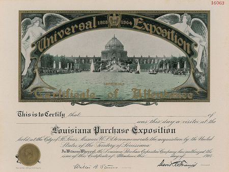Lot #375 St. Louis World’s Fair 1904 Lapel Pin, Pendants, and Certificates - Image 6