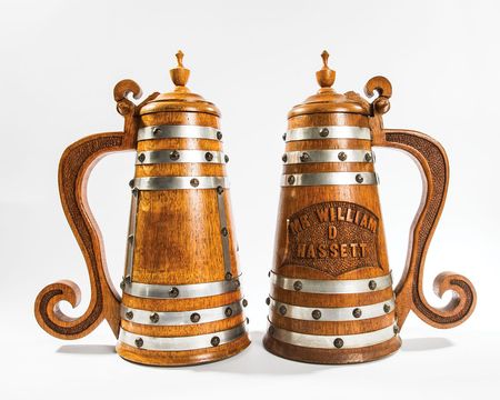 Lot #164 Harry S. Truman and William Hassett’s Pair of Large Oak Beer Steins - Image 2