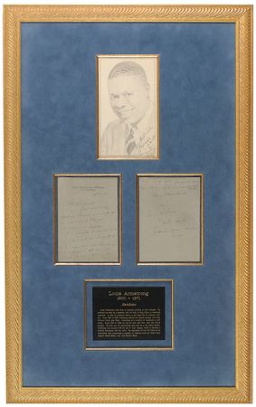 Lot #358 Louis Armstrong Signed Sketch and Letter Display - Image 1