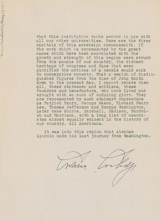 Lot #50 Calvin Coolidge Signed College of William and Mary Address - Image 2