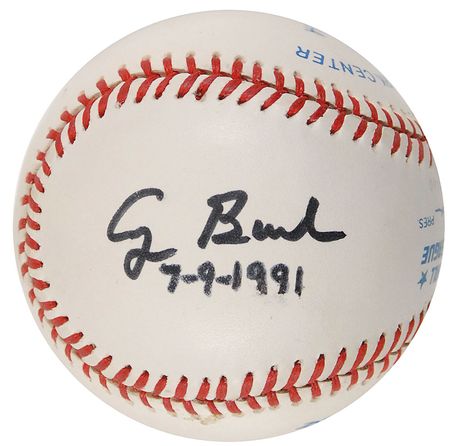 Lot #452 George Bush, Ted Williams, and Joe DiMaggio Signed Baseball - Image 1