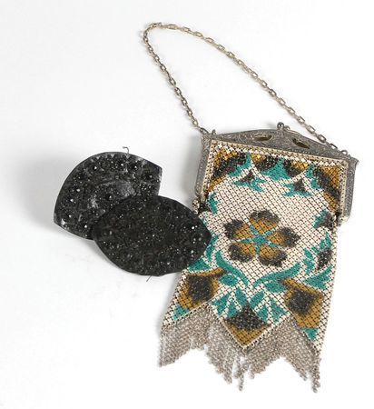 Lot #47 Florence Harding’s Black Shoe Buckles and Evening Bag - Image 1