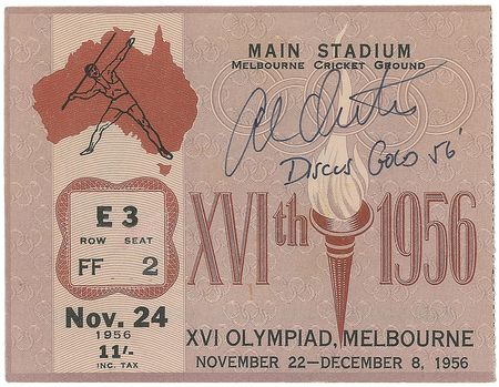 Lot #438 Melbourne Olympics 1956 Tickets Signed By Al Oerter - Image 1