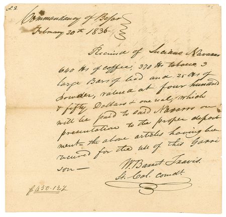 Lot #1025 William Barret Travis Autograph Document Signed - Image 1