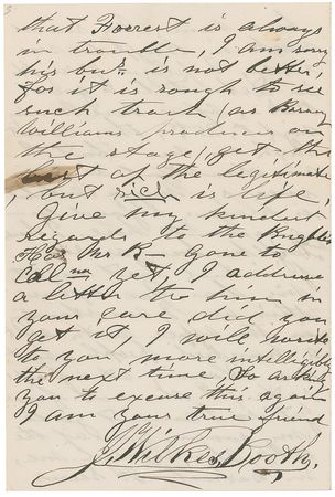 Lot #1024 John Wilkes Booth Autograph Letter Signed - Image 3