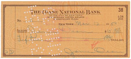 Lot #1067 James Dean Signed Check - Image 1