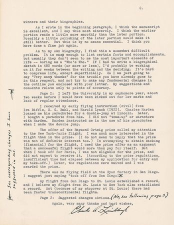 Lot #1048 Charles Lindbergh Typed Letter Signed - Image 2