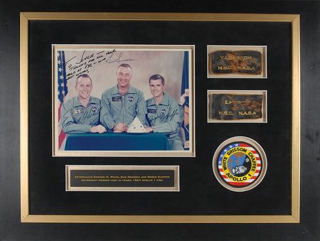 Lot #1051 Apollo 1 Signed Photograph and Flight Suit Patches - Image 1