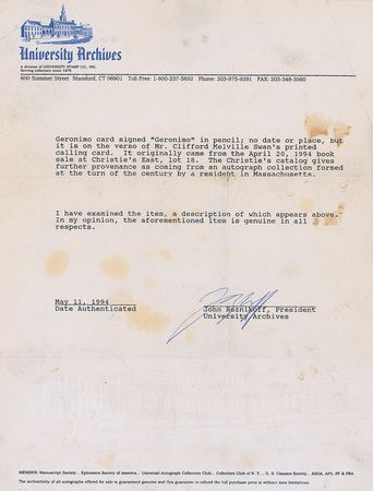 Lot #1027 Geronimo Signed Calling Card - Image 3