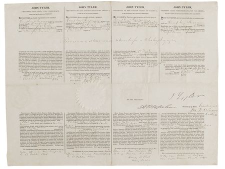Lot #24 John Tyler: Four-language ship’s paper for