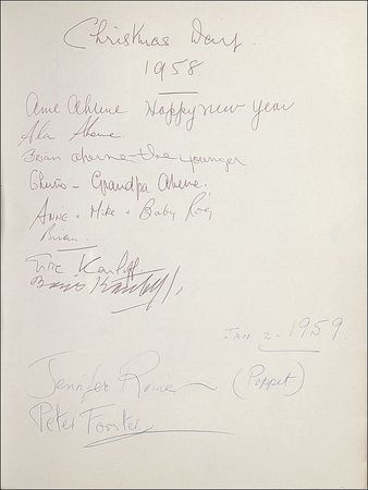 Lot #805 Brian Aherne’s Celebrity Guestbook: The Ahernes’ personal guestbook spanning decades, including James Whale, Sharon Tate, Boris Karloff, the Reagans, Rathbone, and Bruce - Image 5