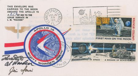Lot #454 Apollo 15: Flown mission cover with its complete documentation, from the commander?s personal collection - Image 1