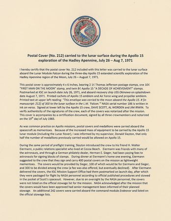 Lot #454 Apollo 15: Flown mission cover with its complete documentation, from the commander?s personal collection - Image 3