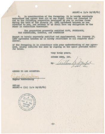 Lot #901 Star Trek: Gene Roddenberry Signed Document - Image 2