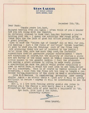 Lot #883 Stan Laurel Typed Letter Signed - Image 1