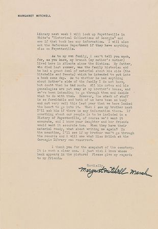 Lot #624 Margaret Mitchell Typed Letter Signed - Image 1