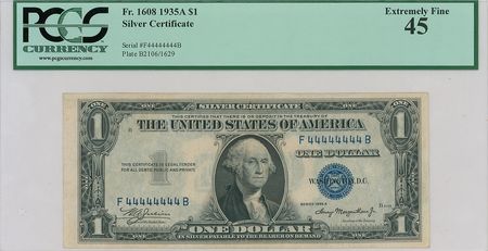 Lot #261 Silver Certificate: Desirable 1935 ‘solid-numbered’ silver certificate - Image 1