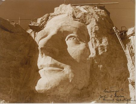 Lot #533 Gutzon Borglum: Impressive oversized portrait of Mount Rushmore’s majestic Jefferson - Image 1