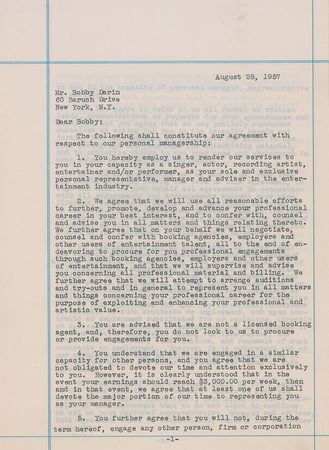 Lot #763 Bobby Darin Signed Document - Image 1