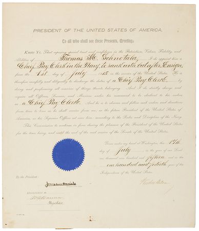 Lot #70 Woodrow Wilson Signed Document - Image 1