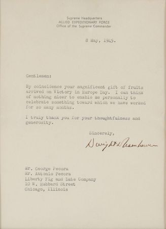 Lot #89 Dwight D. Eisenhower: Sending thanks for a gift received “on Victory in Europe Day” - Image 2