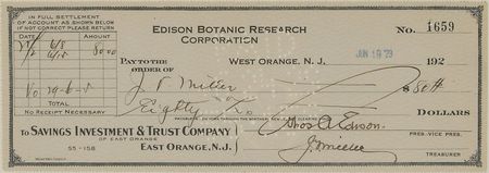 Lot #198 Thomas Edison Check - Image 2