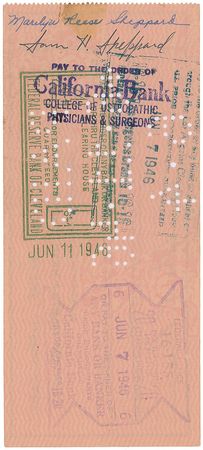 Lot #315 Sam and Marilyn Sheppard Check - Image 1