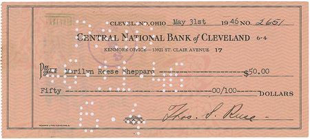 Lot #315 Sam and Marilyn Sheppard Check - Image 2