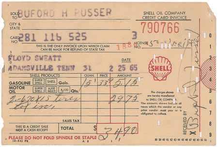 Lot #311 Buford Pusser Receipt - Image 1