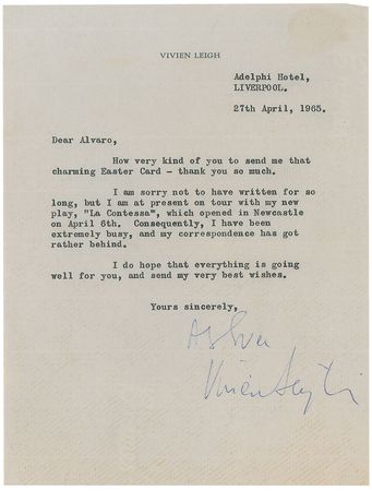Lot #887 Vivien Leigh Typed Letter Signed - Image 1