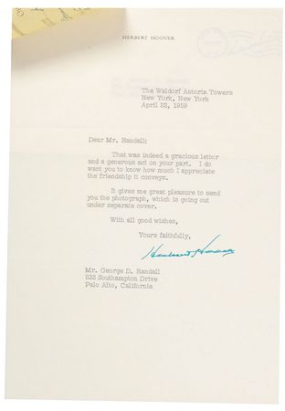 Lot #131 Herbert Hoover Typed Letter Signed and Check - Image 2