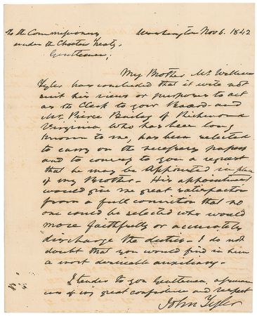 Lot #25 John Tyler: Important letter concerning