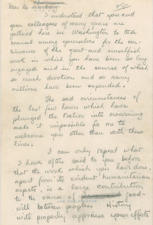 Lot #75 Herbert Hoover: Canceling an appearance with the Allied Jewish Relief Campaign upon the death of President Taft - Image 1