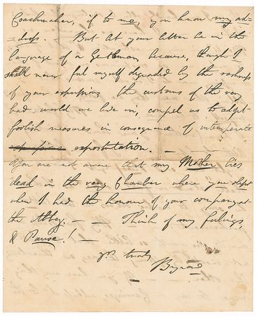 Lot #593 Lord Byron: Lord Byron lashes out against a ?former friend???You are not aware that my Mother lies dead in the very Chamber where you slept? - Image 4