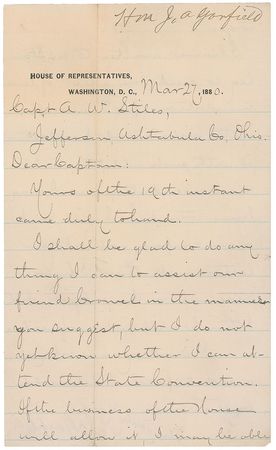Lot #53 James A. Garfield Signed Letter - Image 1