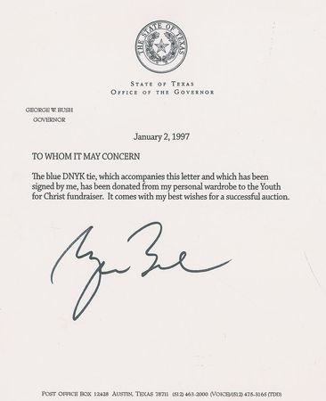 Lot #103 George W. Bush: Stylish DKNY necktie donated to the 