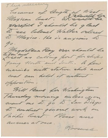 Lot #77 Franklin D. Roosevelt: FDR plans for war with Mexico: “Am in touch with all preparations on Pacific coast. Everything is in first class shape” - Image 2