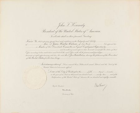Lot #92 John F. Kennedy: 1962 appointment of an African-American woman to the Committee on Equal Employment Opportunity - Image 1