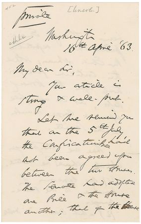 Lot #267 Charles Sumner: The radical senator discusses the limitations of the 1862 Confiscation Act - Image 1