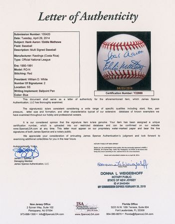 Lot #936 Hank Aaron and Eddie Mathews Baseball - Image 2