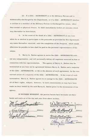Lot #431 Mercury Astronauts: Grissom and fellow Mercury astronauts secure a literary agent in 1965 - Image 1