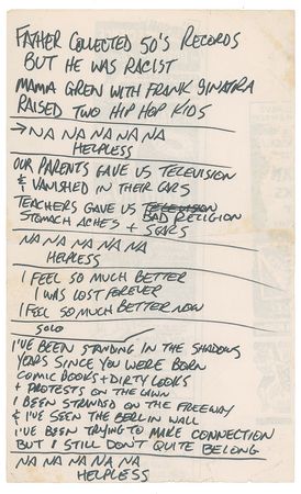 Lot #498 Joey Ramone’s Lyrics: Helpless - Image 1